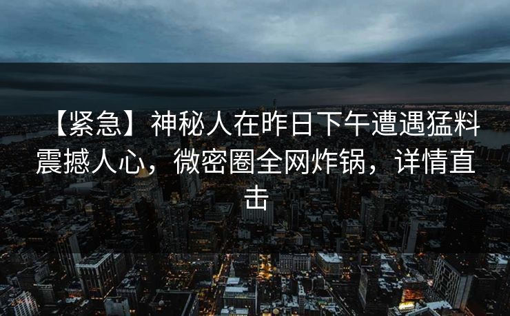 【紧急】神秘人在昨日下午遭遇猛料 震撼人心，微密圈全网炸锅，详情直击