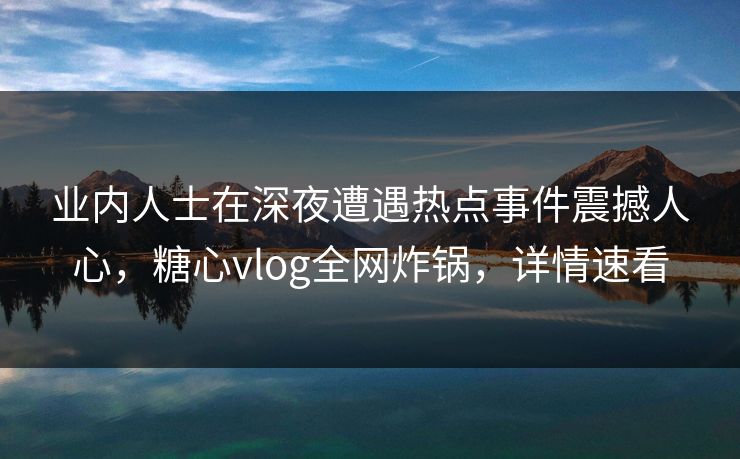 业内人士在深夜遭遇热点事件震撼人心，糖心vlog全网炸锅，详情速看